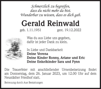 Traueranzeige von Gerald Reinwald  von Magdeburger Volksstimme