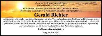 Traueranzeige von Gerald Richter  von Magdeburger Volksstimme