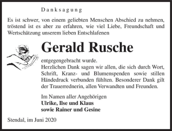 Traueranzeige von Gerald Rusche  von Magdeburger Volksstimme