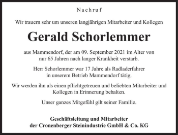 Traueranzeige von Gerald Schorlemmer  von Magdeburger Volksstimme