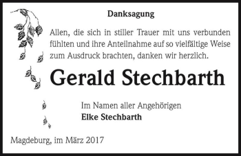 Traueranzeige von Gerald Stechbarth  von Magdeburger Volksstimme
