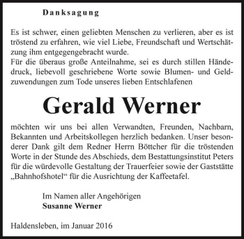 Traueranzeige von Gerald Werner  von Magdeburger Volksstimme