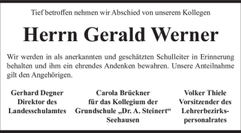 Traueranzeige von Gerald Werner  von Magdeburger Volksstimme