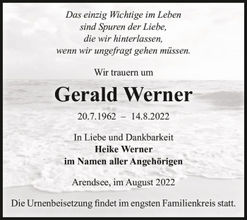 Traueranzeige von Gerald Werner  von Magdeburger Volksstimme