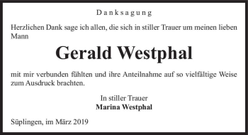 Traueranzeige von Gerald Westphal  von Magdeburger Volksstimme