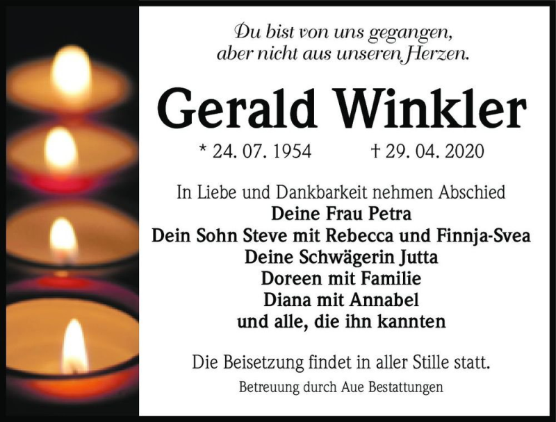  Traueranzeige für Gerald Winkler  vom 09.05.2020 aus Magdeburger Volksstimme