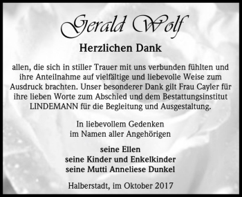 Traueranzeige von Gerald Wolf  von Magdeburger Volksstimme