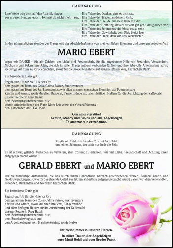 Traueranzeige von Gerald und Mario Ebert  von Magdeburger Volksstimme