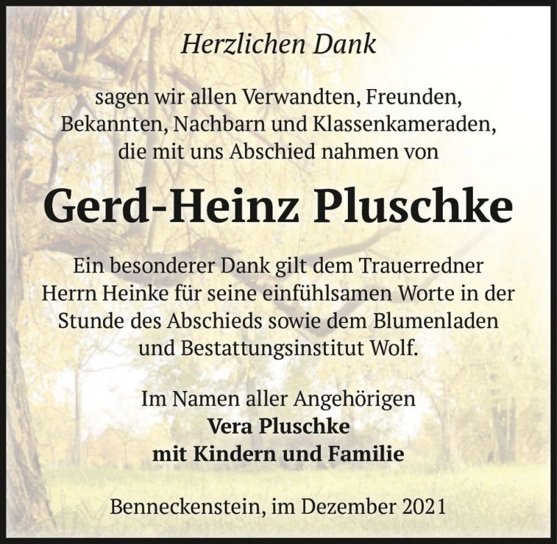 Traueranzeige für Gerd-Heinz Pluschke  vom 24.12.2021 aus Magdeburger Volksstimme