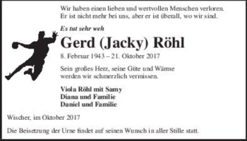 Traueranzeige von Gerd (Jacky) Röhl  von Magdeburger Volksstimme