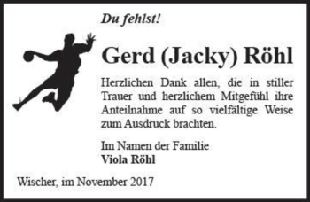 Traueranzeige von Gerd (Jacky) Röhl  von Magdeburger Volksstimme