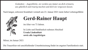 Traueranzeige von Gerd-Rainer Haupt  von Magdeburger Volksstimme