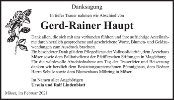 Traueranzeige von Gerd-Rainer Haupt  von Magdeburger Volksstimme