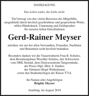 Traueranzeige von Gerd-Rainer Meyser  von Magdeburger Volksstimme