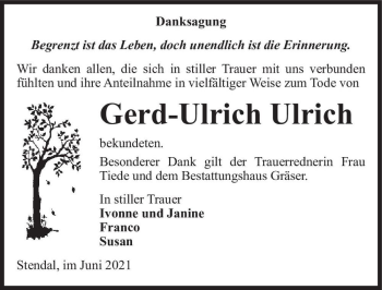 Traueranzeige von Gerd-Ulrich Ulrich  von Magdeburger Volksstimme