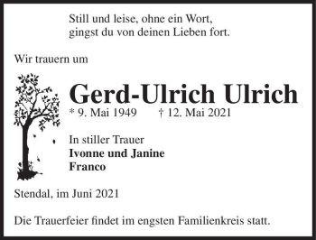 Traueranzeige von Gerd-Ulrich Ulrich  von Magdeburger Volksstimme