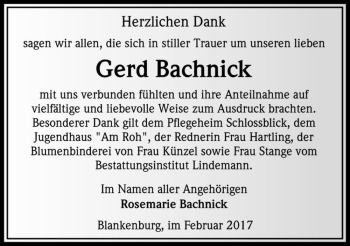 Traueranzeige von Gerd Bachnic  von Magdeburger Volksstimme