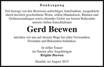 Traueranzeige von Gerd Beewen  von Magdeburger Volksstimme