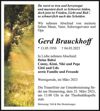 Traueranzeige von Gerd Brauckhoff  von Magdeburger Volksstimme
