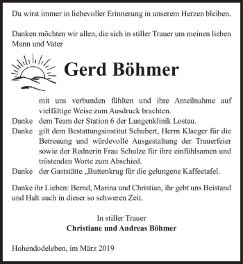 Traueranzeige von Gerd Böhmer  von Magdeburger Volksstimme