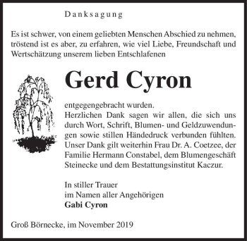Traueranzeige von Gerd Cyron  von Magdeburger Volksstimme
