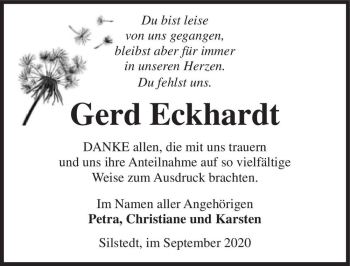 Traueranzeige von Gerd Eckhardt  von Magdeburger Volksstimme