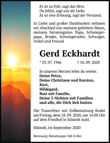 Traueranzeige von Gerd Eckhardt  von Magdeburger Volksstimme