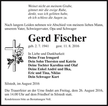 Traueranzeige von Gerd Fischer  von Magdeburger Volksstimme