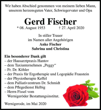 Traueranzeige von Gerd Fischer  von Magdeburger Volksstimme