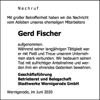 Traueranzeige von Gerd Fischer  von Magdeburger Volksstimme
