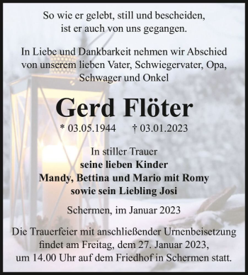 Traueranzeige von Gerd Flöter  von Magdeburger Volksstimme