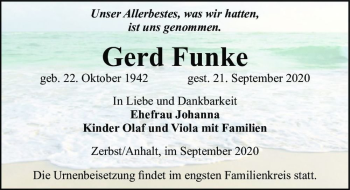 Traueranzeige von Gerd Funke  von Magdeburger Volksstimme
