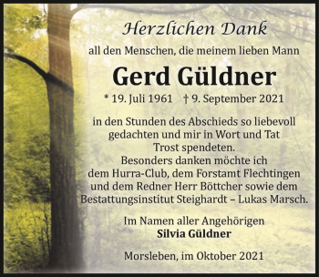Traueranzeige von Gerd Güldner  von Magdeburger Volksstimme