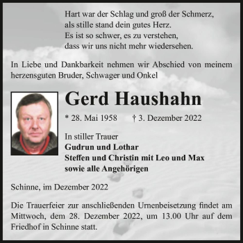 Traueranzeige von Gerd Haushahn  von Magdeburger Volksstimme