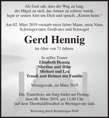 Traueranzeige von Gerd Hennig  von Magdeburger Volksstimme