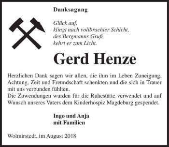 Traueranzeige von Gerd Henze  von Magdeburger Volksstimme