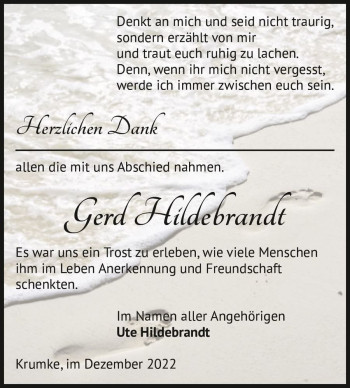 Traueranzeige von Gerd Hildebrandt  von Magdeburger Volksstimme