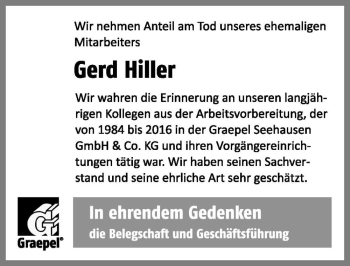 Traueranzeige von Gerd Hiller  von Magdeburger Volksstimme