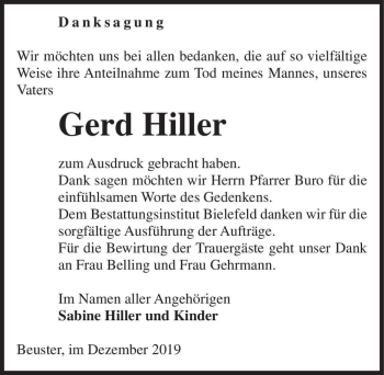 Traueranzeige von Gerd Hiller  von Magdeburger Volksstimme
