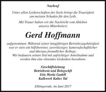 Traueranzeige von Gerd Hoffmann  von Magdeburger Volksstimme