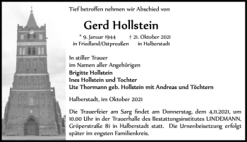 Traueranzeige von Gerd Hollstein  von Magdeburger Volksstimme