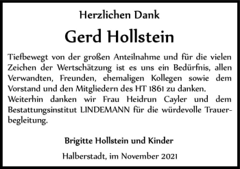 Traueranzeige von Gerd Hollstein  von Magdeburger Volksstimme