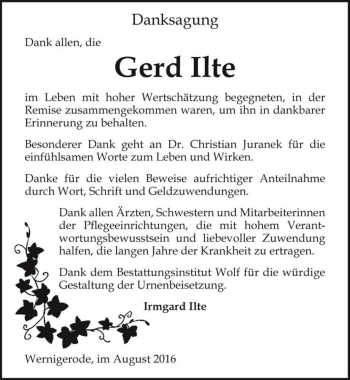 Traueranzeige von Gerd Ilte  von Magdeburger Volksstimme