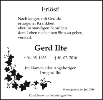 Traueranzeige von Gerd Ilte  von Magdeburger Volksstimme