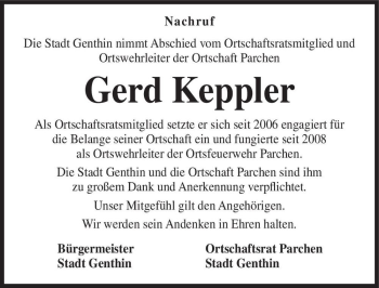 Traueranzeige von Gerd Keppler  von Magdeburger Volksstimme
