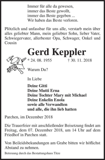 Traueranzeige von Gerd Keppler  von Magdeburger Volksstimme