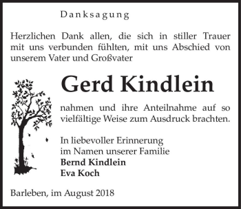 Traueranzeige von Gerd Kindlein  von Magdeburger Volksstimme