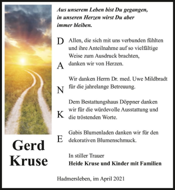Traueranzeige von Gerd Kruse  von Magdeburger Volksstimme
