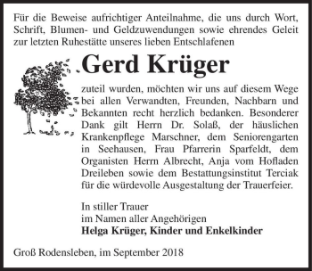 Traueranzeige von Gerd Krüger  von Magdeburger Volksstimme