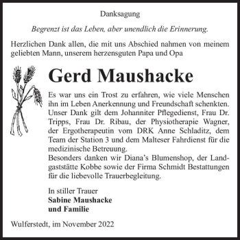 Traueranzeige von Gerd Maushacke  von Magdeburger Volksstimme